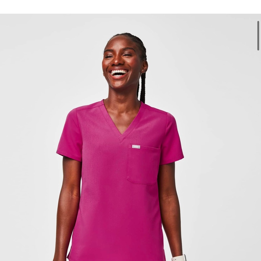 Figs Pink Fitted Short Sleeve Tee